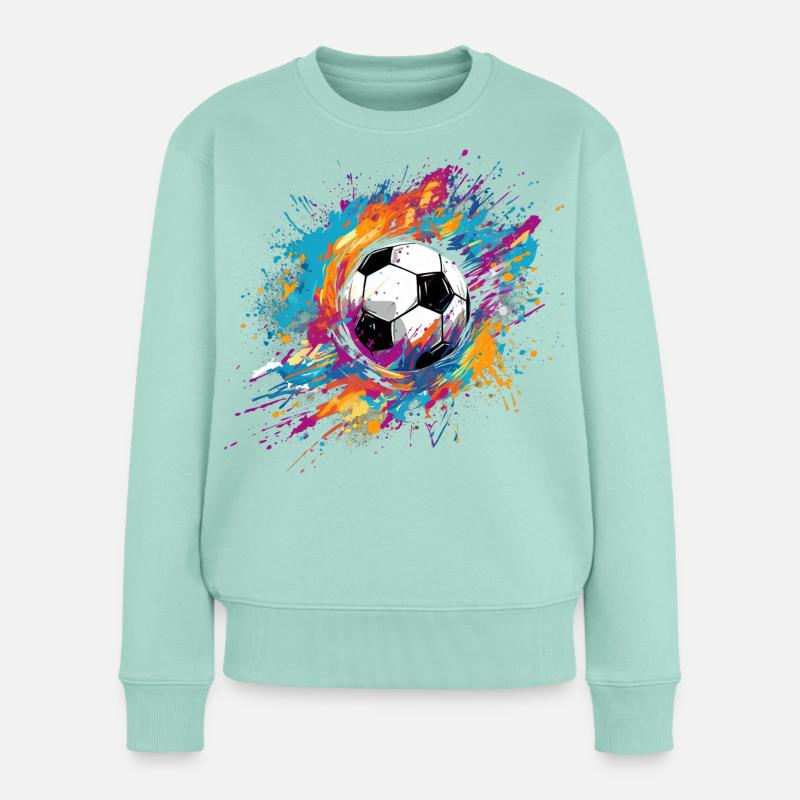 Fussball, Soccer, bunt, farbenfroh, Klecks - Frauen Premium Bio Pullover - Mint 
