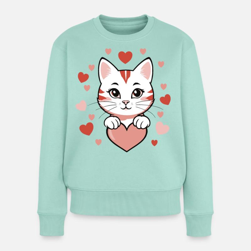 katze mit herzen love - Frauen Premium Bio Pullover - Mint