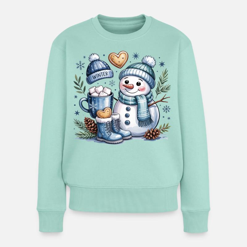 Winterzauber Schneemann Kakao - Frauen Premium Bio Pullover - Mint 