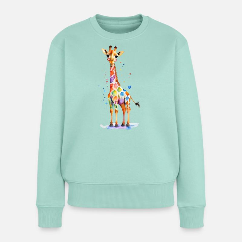 Bunte Giraffe in Aquarell - Ein Farbenfest - Frauen Premium Bio Pullover - Mint 