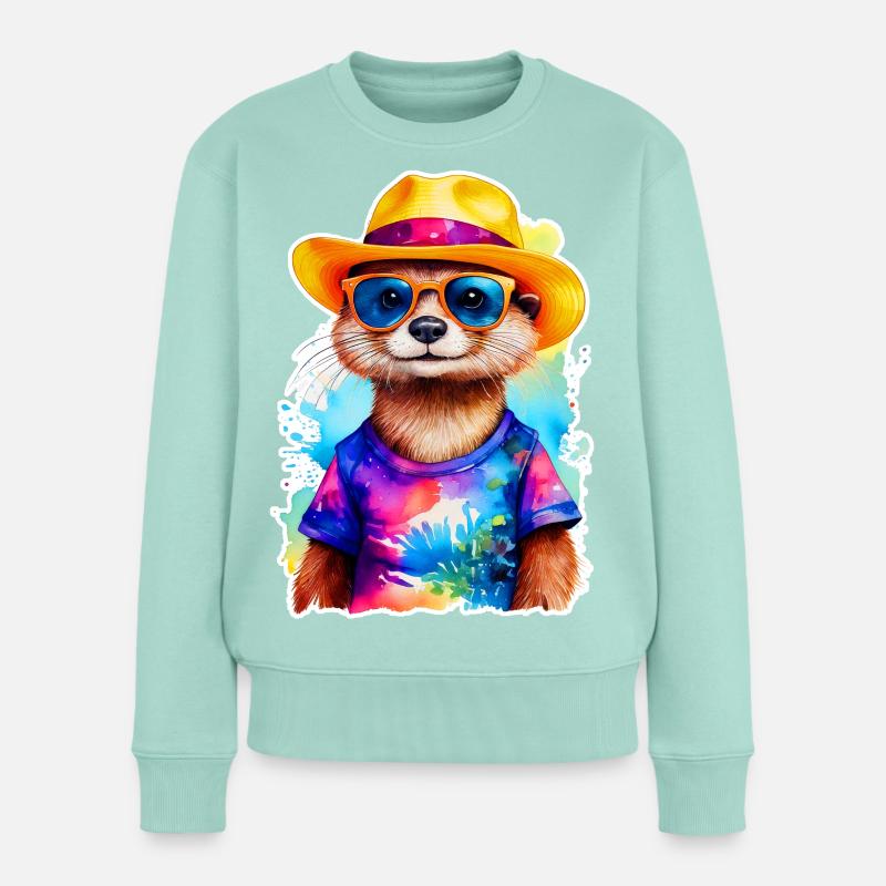 Otter mit Strohhut - Frauen Premium Bio Pullover - Mint 