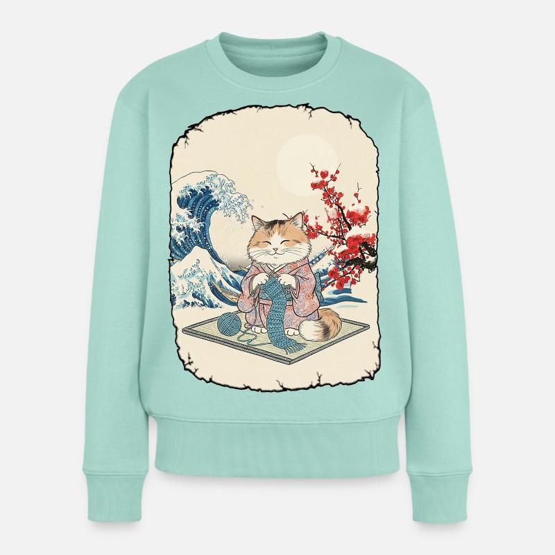 Katze Häkelt Kawai Anime - Frauen Premium Bio Pullover - Mint 