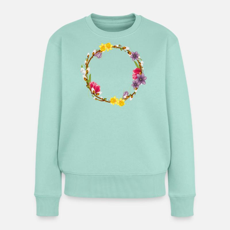 Couronne printanière de chatons et de fleurs de saule - Pull Premium bio Femme - menthe 