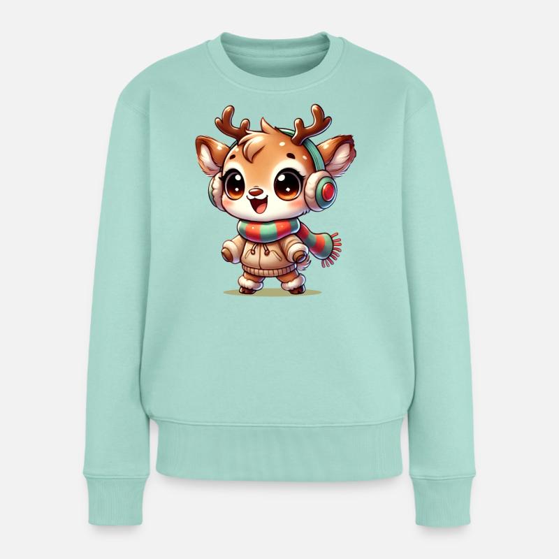 Süßes Rentier mit winterlichem Look mit Kopfhörer - Frauen Premium Bio Pullover - Mint 