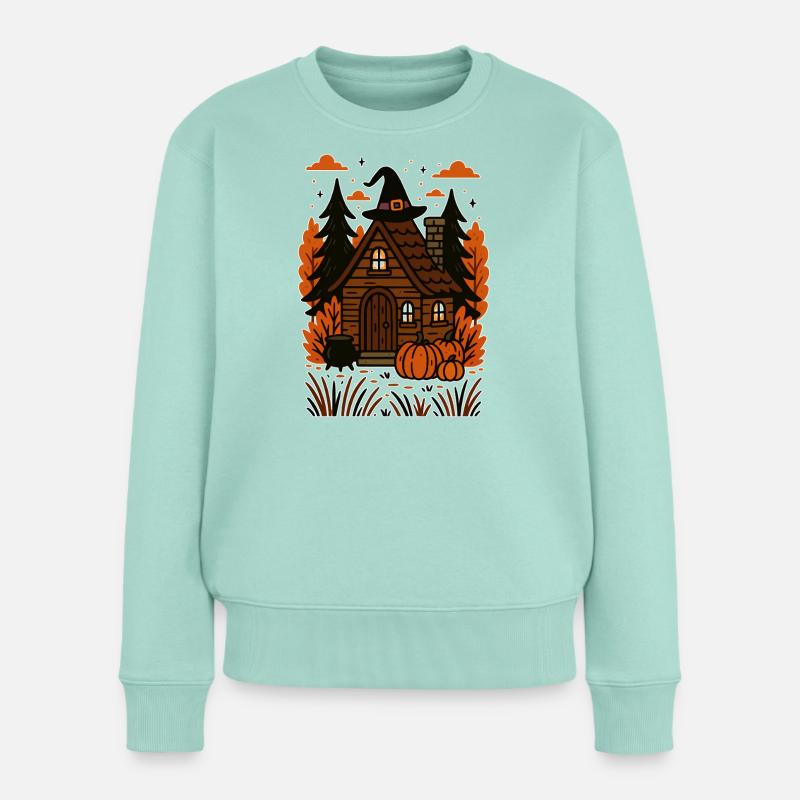 Hexenhäuschen mit Kürbissen Herbstmotiv - Frauen Premium Bio Pullover - Mint 