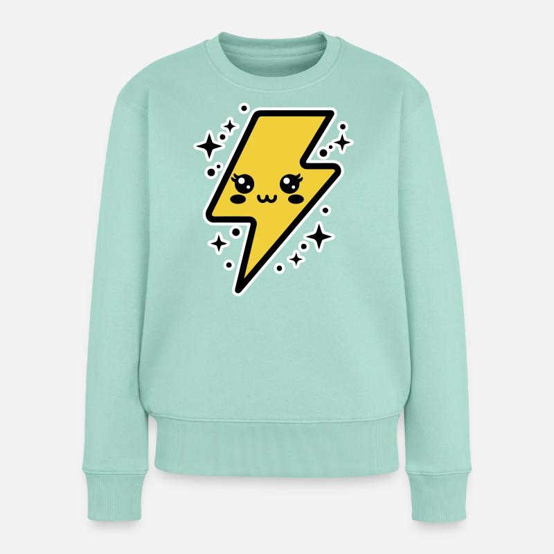 Entzückender Blitz mit Kawaii-Gesicht - Frauen Premium Bio Pullover - Mint 