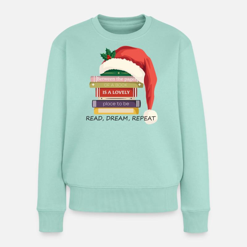 Bücherstapel mit Weihnachtsmütze - Frauen Premium Bio Pullover - Mint