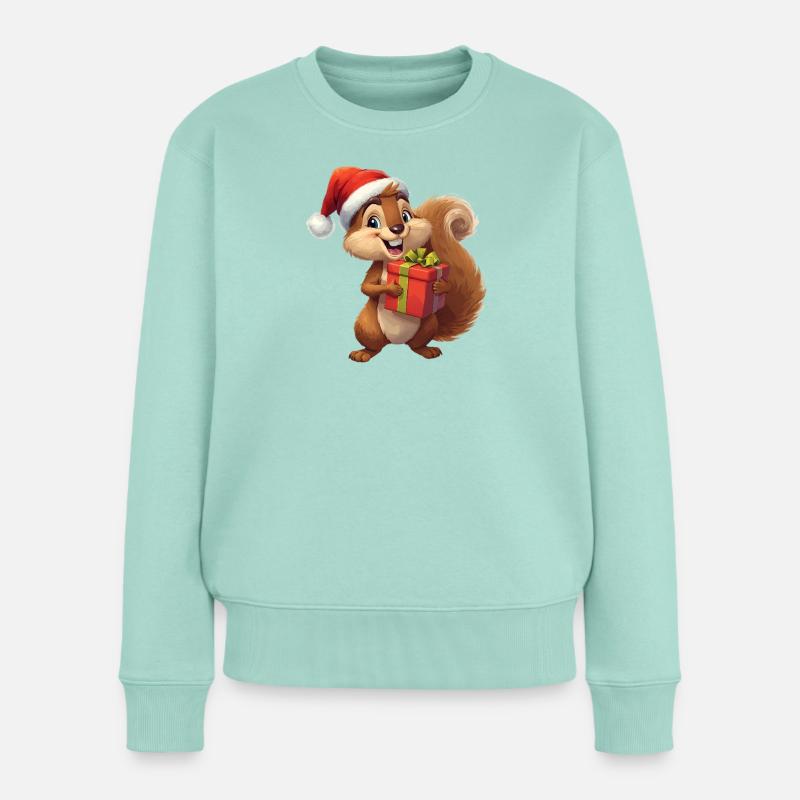 Weihnachts-Eichhörnchen mit Geschenk - Frauen Premium Bio Pullover - Mint 