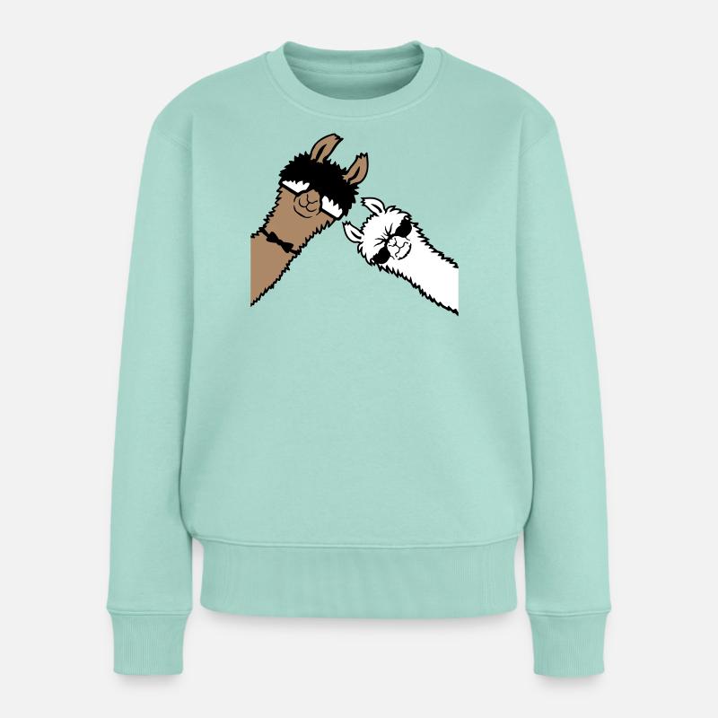 2 Coole Lamas Sonnenbrillen Lustige Nerd Freunde - Frauen Premium Bio Pullover - Mint 