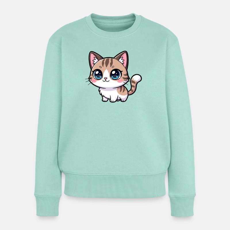 Kawaii Tabby-Kätzchen Großäugig - Frauen Premium Bio Pullover - Mint