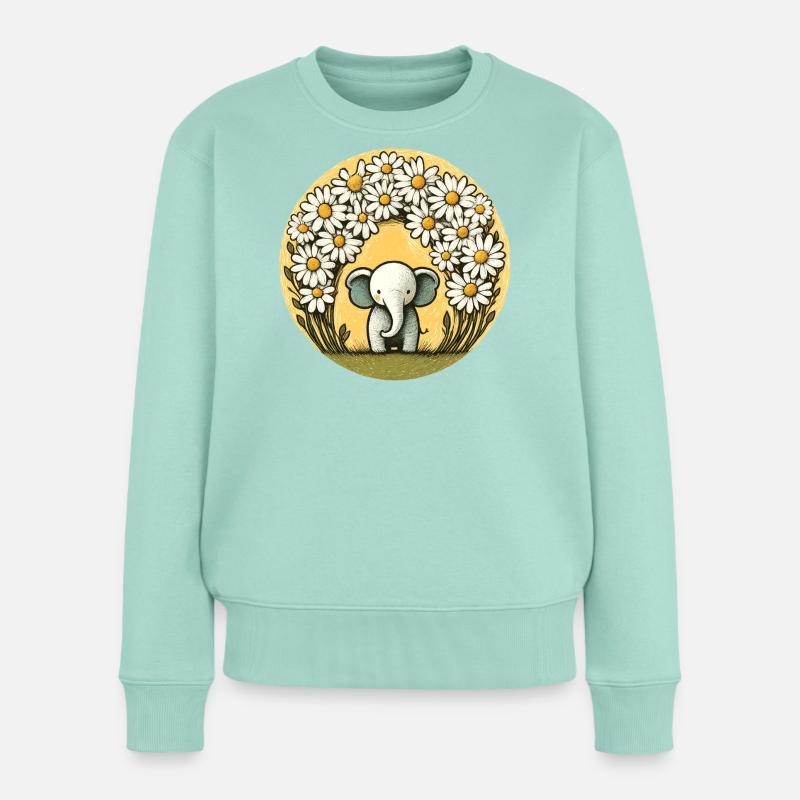 Elefant im Gänseblümchen-Ring - Frauen Premium Bio Pullover - Mint 