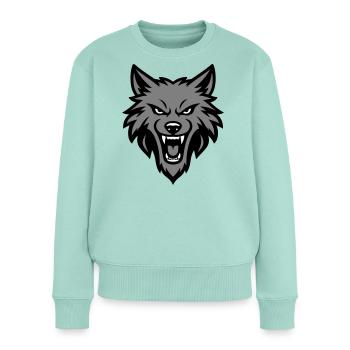 Wolf Kopf Logo - Frauen Premium Bio Pullover - Mint  - Vorne - Julia (174cm)