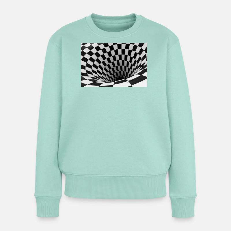 Schwarz-weißer Schachbrett-Wirbel - Frauen Premium Bio Pullover - Mint 