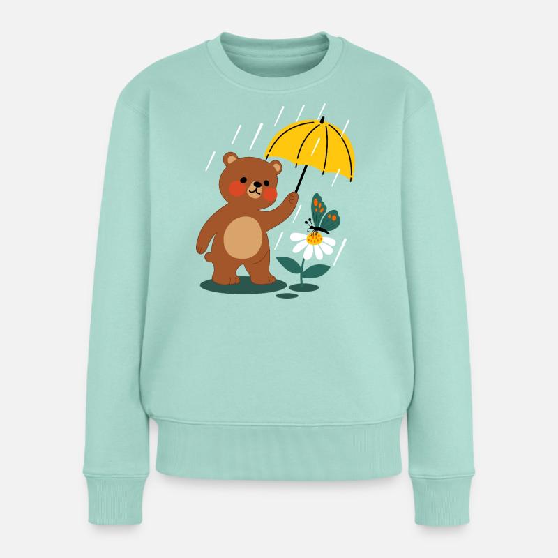  Bär mit regenschirm - Frauen Premium Bio Pullover - Mint 