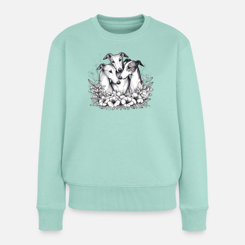 Drei Windhunde im Blumenkreis - Frauen Premium Bio Pullover - Mint 