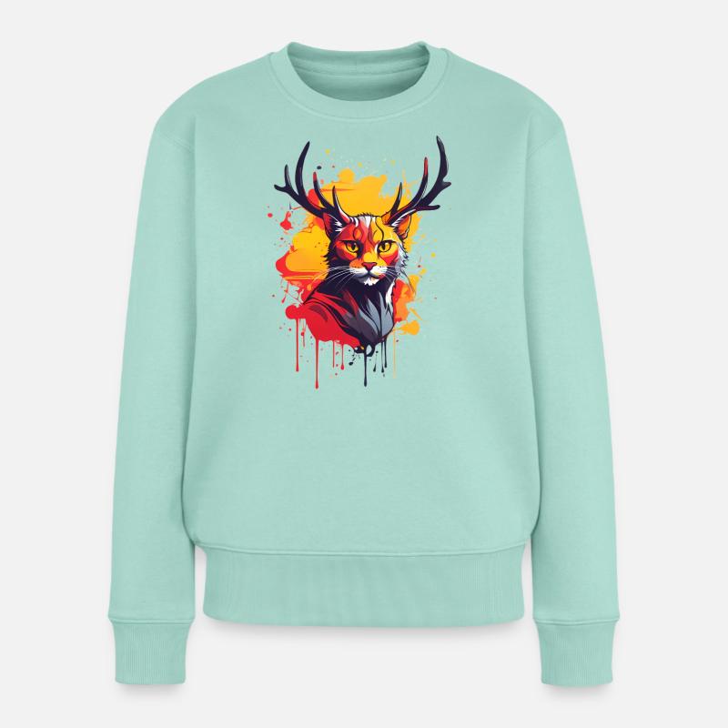 Katze mit Geweih - Frauen Premium Bio Pullover - Mint 