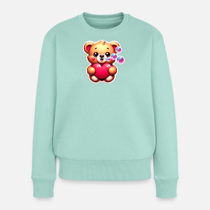Teddybär mit Herz und Seifenblasen - Frauen Premium Bio Pullover - Mint 