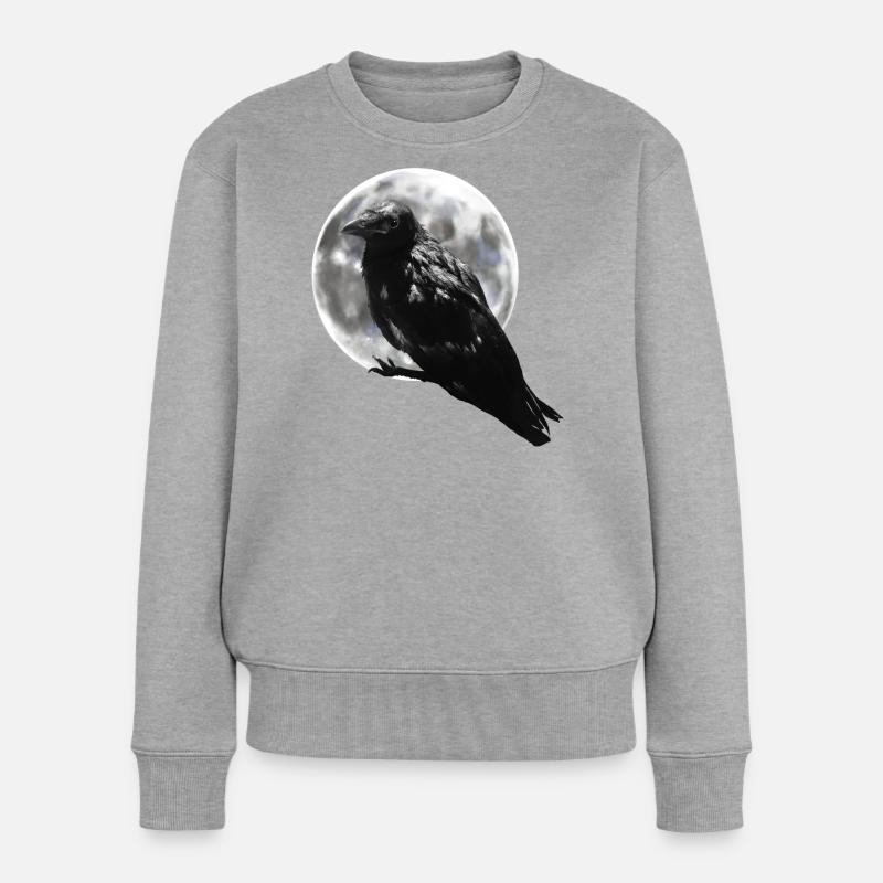Rabe Krähe Vollmond - Frauen Premium Bio Pullover - Grau meliert