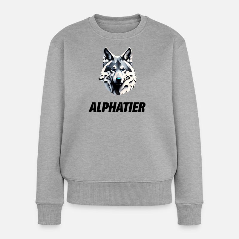 Wolfskopf Alphatier - Frauen Premium Bio Pullover - Grau meliert