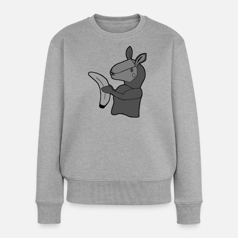 Lama mit Banane - Frauen Premium Bio Pullover - Grau meliert