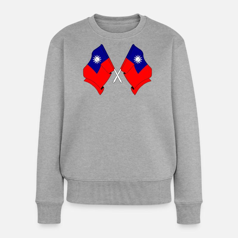 Deux drapeaux croisés depuis Taïwan - Pull Premium bio Femme - gris chiné