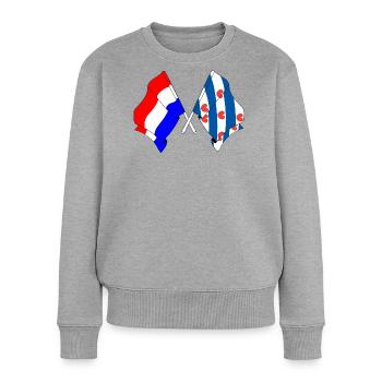Drapeau des Pays-Bas, Frise croisé - Pull Premium bio Femme - gris chiné - Devant - Selfina (174cm)