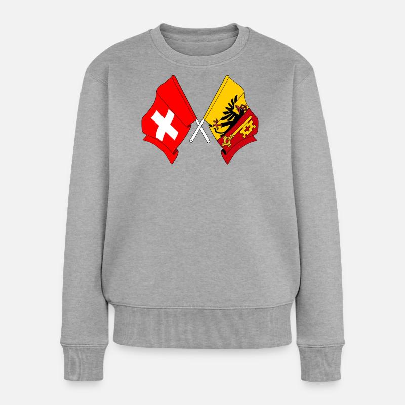 Flagge Schweiz und Flagge Kanton oder Genf - Frauen Premium Bio Pullover - Grau meliert