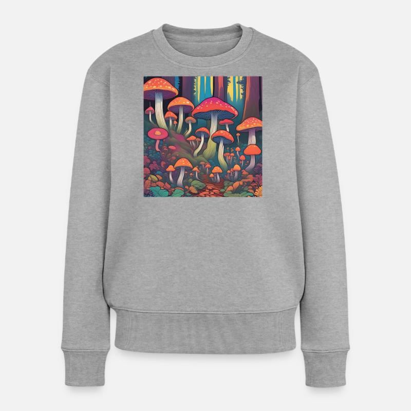 Bunte Pilze - Frauen Premium Bio Pullover - Grau meliert