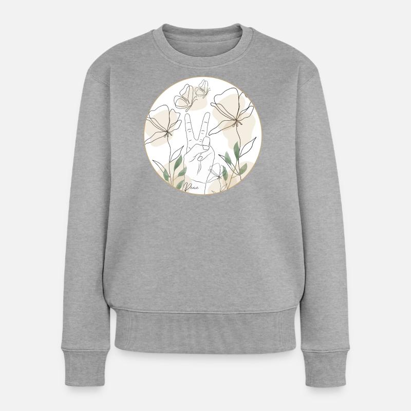 Frieden - Hand und Blüten - Linienkunst - peace - Frauen Premium Bio Pullover - Grau meliert