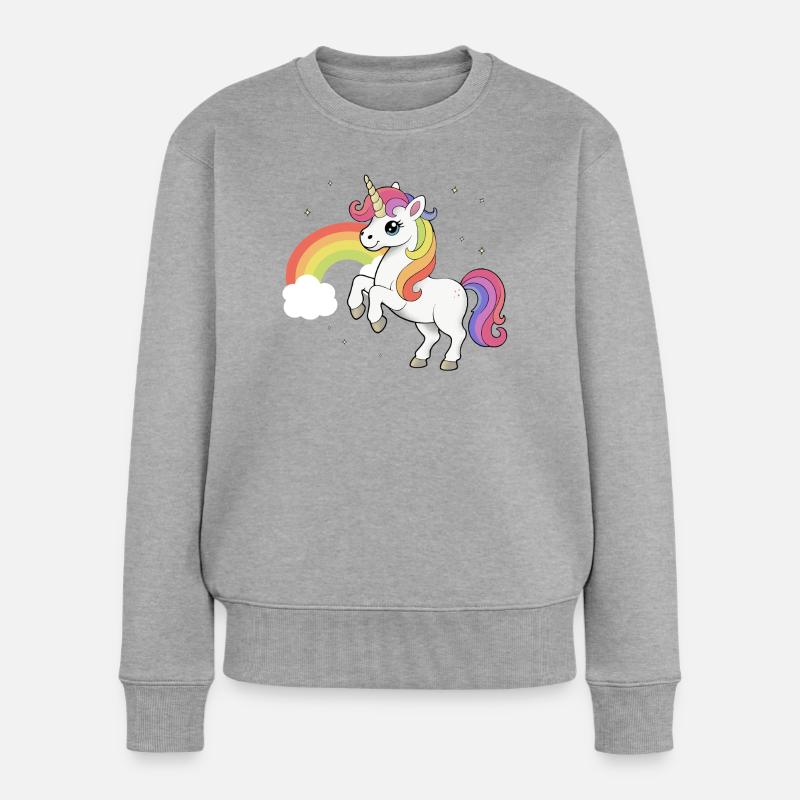 Einhorn und Regenbogen - Magical Unicorn Design - Frauen Premium Bio Pullover - Grau meliert