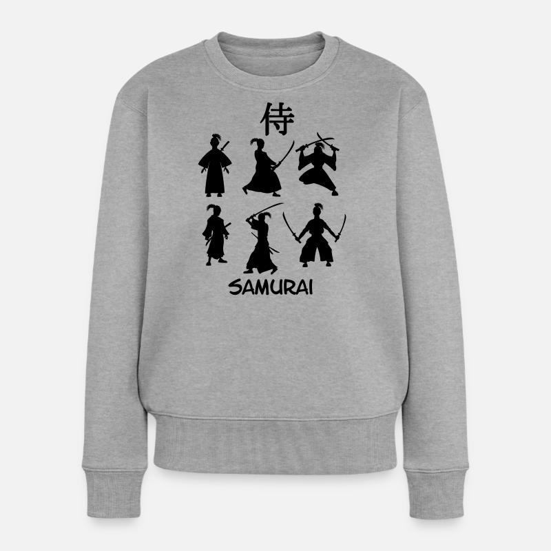 SamuraiJapanischer Schwertkämpfer - Frauen Premium Bio Pullover - Grau meliert