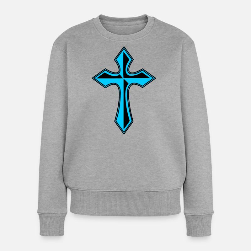 Blaues Kreuz - Frauen Premium Bio Pullover - Grau meliert