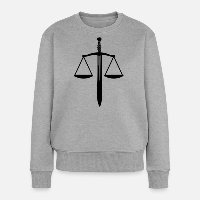 Schalenwaage mit Schwert - Frauen Premium Bio Pullover - Grau meliert