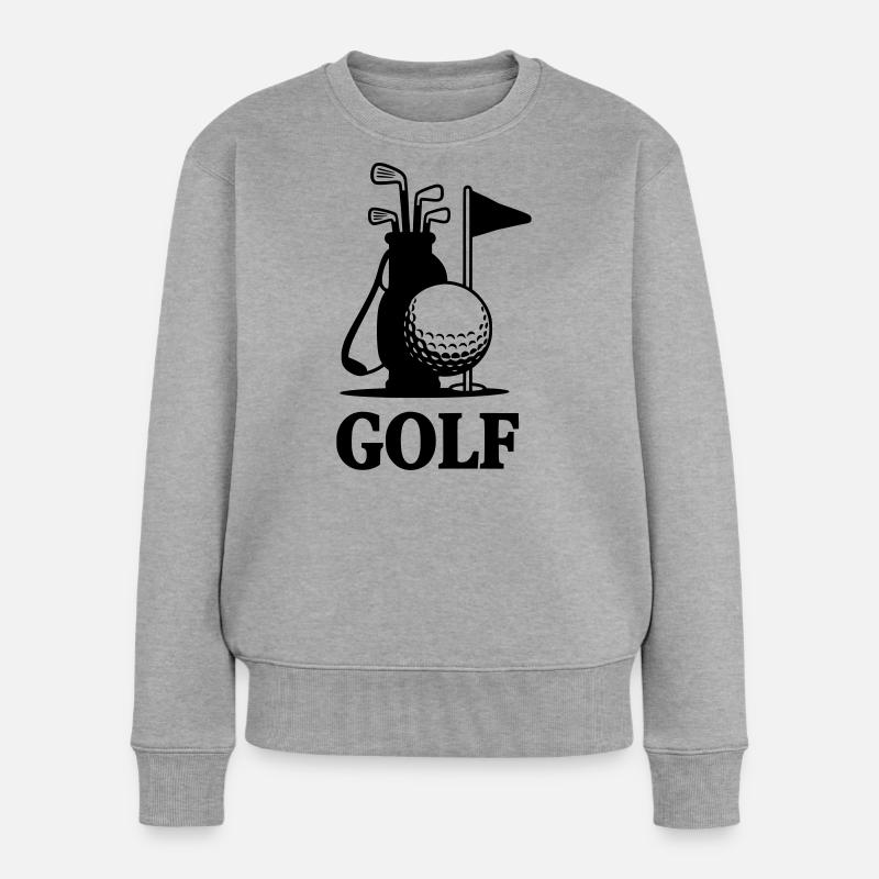 Golf Schriftzug mit Golf Equipment  - Frauen Premium Bio Pullover - Grau meliert