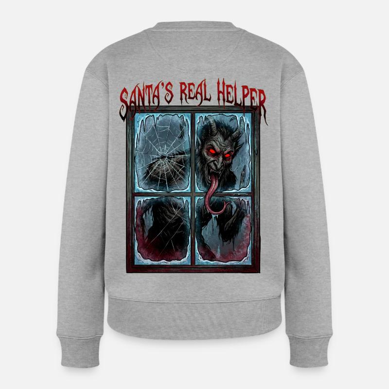 Santas Realer Helfer – Dämonischer Fenstergeist - Frauen Premium Bio Pullover - Grau meliert