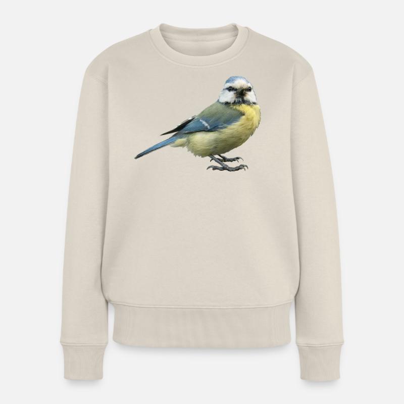 Vogel Blaumeise - Frauen Premium Bio Pullover - Beige