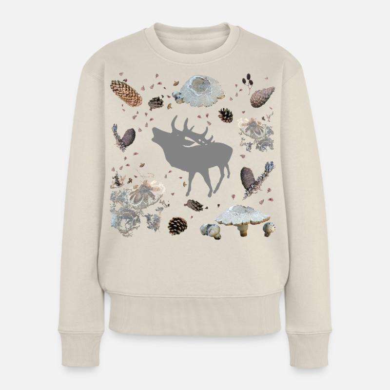 Cerf aux pommes de pin et champignons - Pull Premium bio Femme - beige
