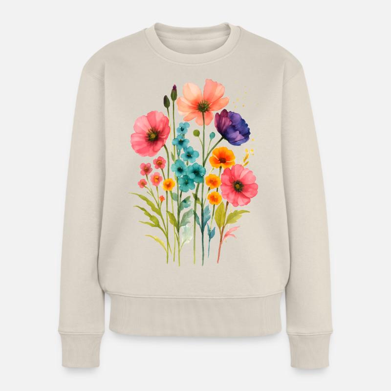 Aquarell Wildblumen Boho  - Frauen Premium Bio Pullover - Beige