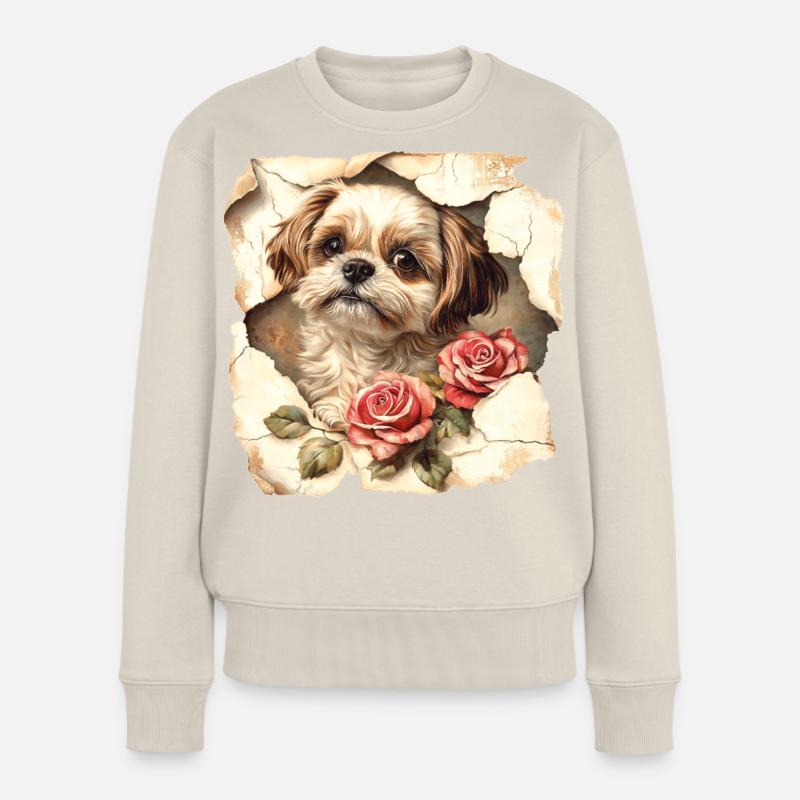 Shih Tzu Blumen - Frauen Premium Bio Pullover - Beige