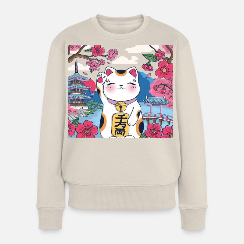 Kawaii Lucky cat Maneki Neko Fleur de cerisier Pull Premium bio Femme