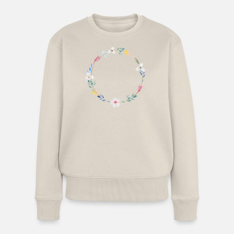 Sommer Blumen Kranz, personalisierbar - Frauen Premium Bio Pullover - Beige