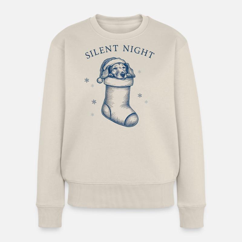 Douce nuit – Teckel dans un bas de Noël - Pull Premium bio Femme - beige