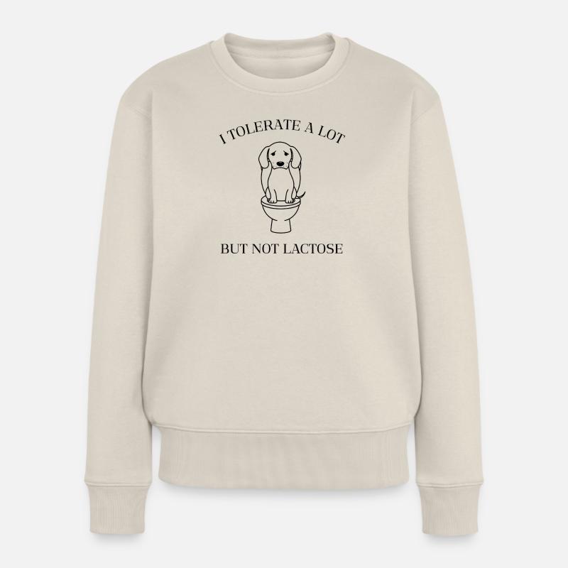 Moody Dachshund – No Lactose Fun - Frauen Premium Bio Pullover - Beige