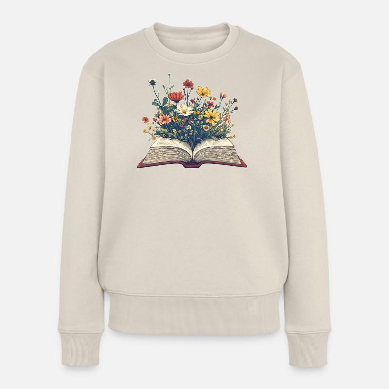 Buch mit Blumen - Frauen Premium Bio Pullover - Beige