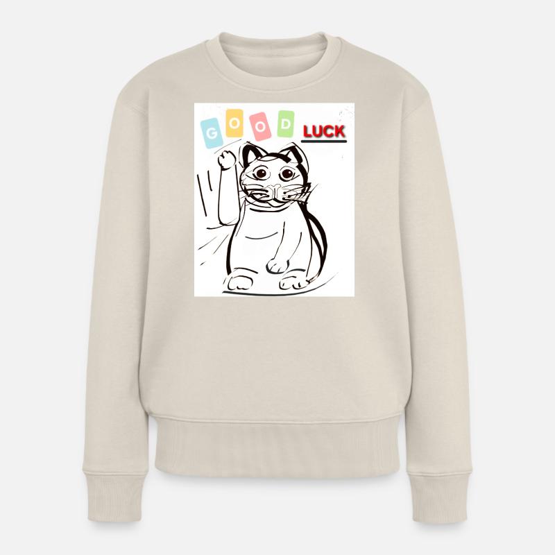 Winkekatze good luck  - Frauen Premium Bio Pullover - Beige