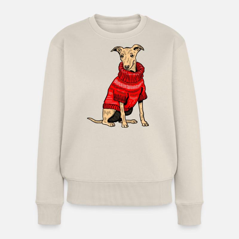 Hund im roten Strickpullover - Frauen Premium Bio Pullover - Beige
