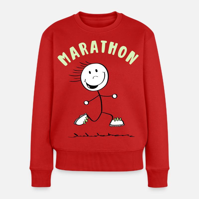 Lustiger Marathon Läufer - Strichmännchen - Frauen Premium Bio Pullover - Rot