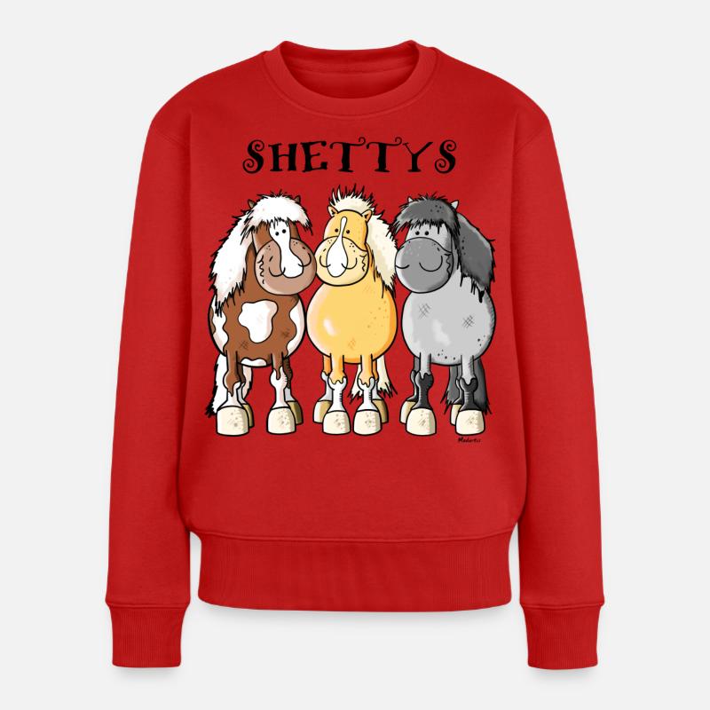 Trois poneys Shetland - Pull Premium bio Femme - rouge