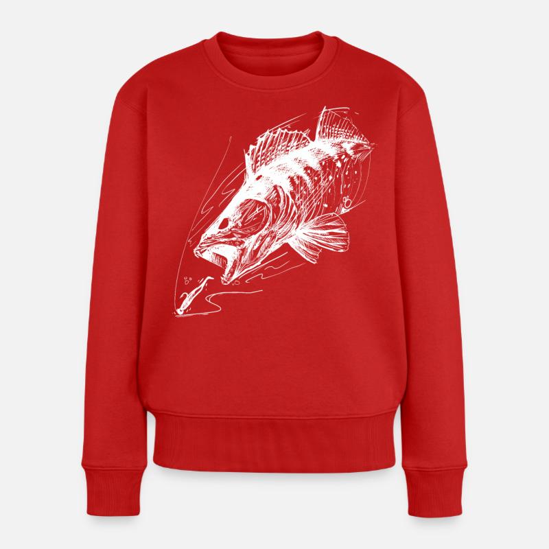 Fisch des Lebens! - Angeltshirt Zanderangriff 2 W - Frauen Premium Bio Pullover - Rot
