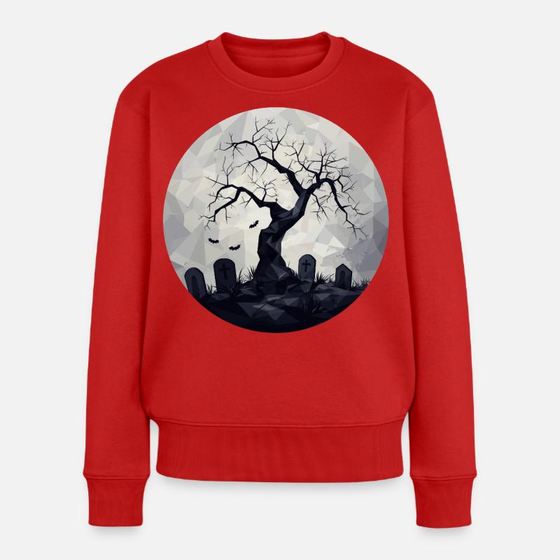 Dunkle Geisterbäume mit Friedhof - Frauen Premium Bio Pullover - Rot